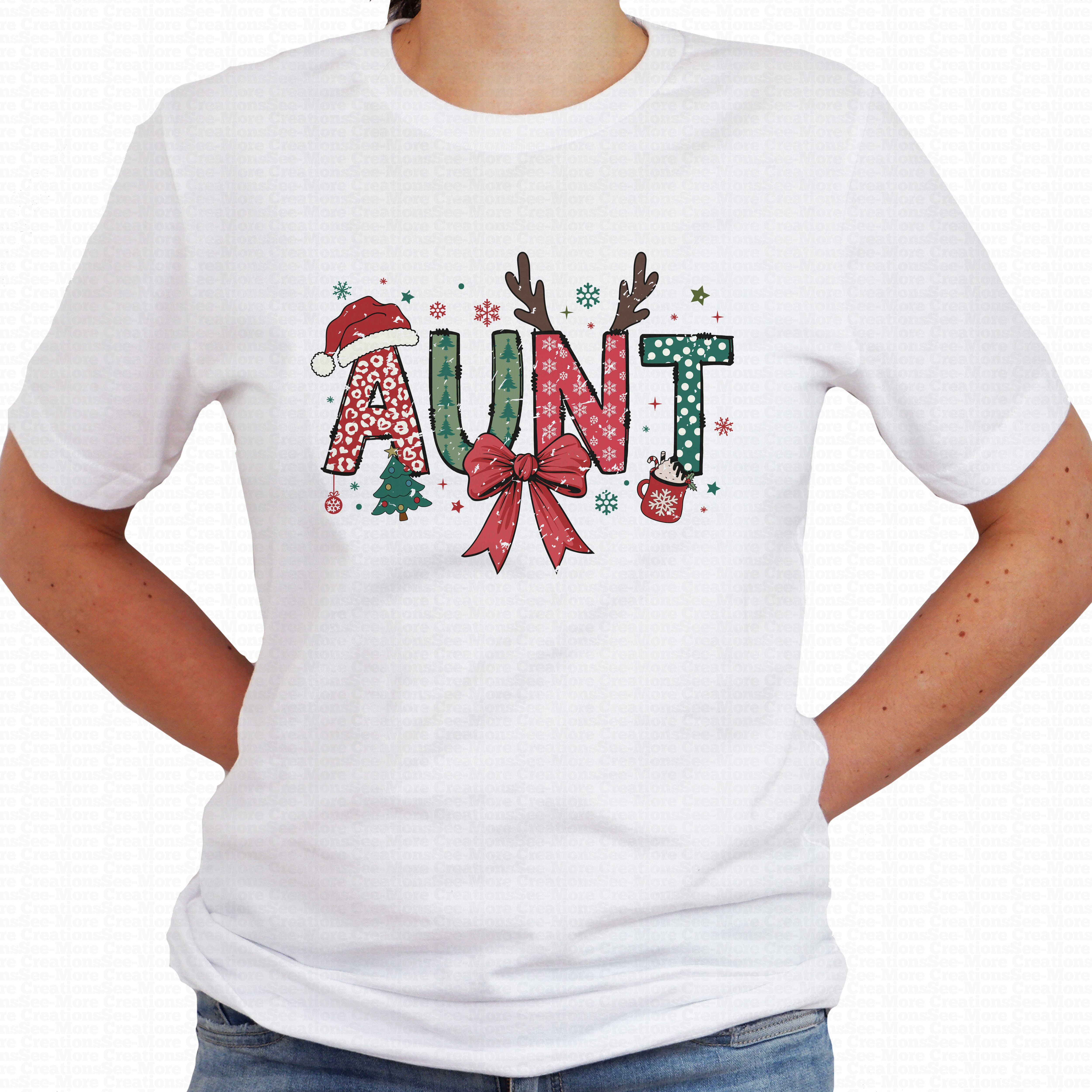 Aunt #2 Red & Green Distressed Design Women's Christmas Shirt