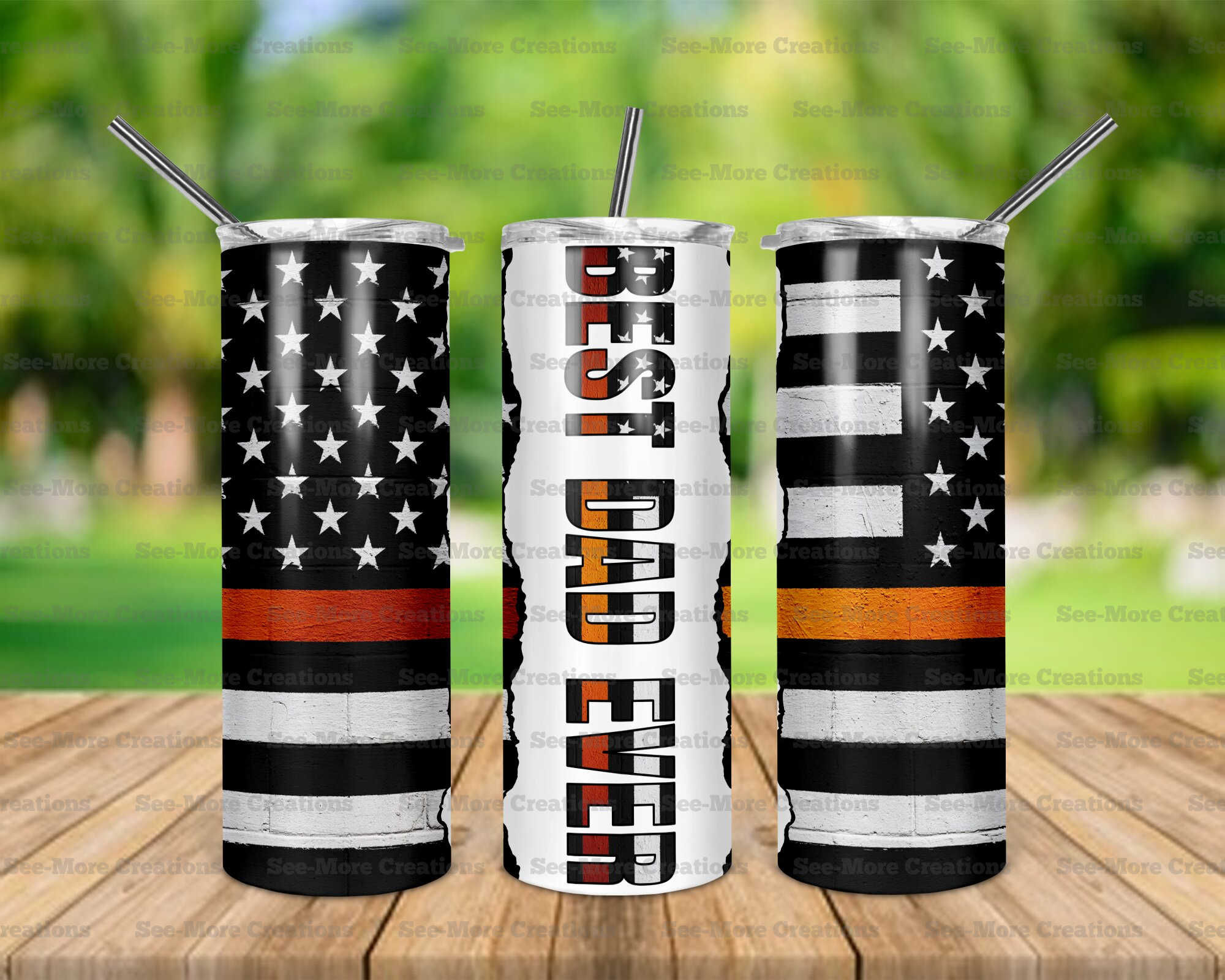Best Dad Ever #48 American Flag With Orange Stripe Skinny Tumbler
