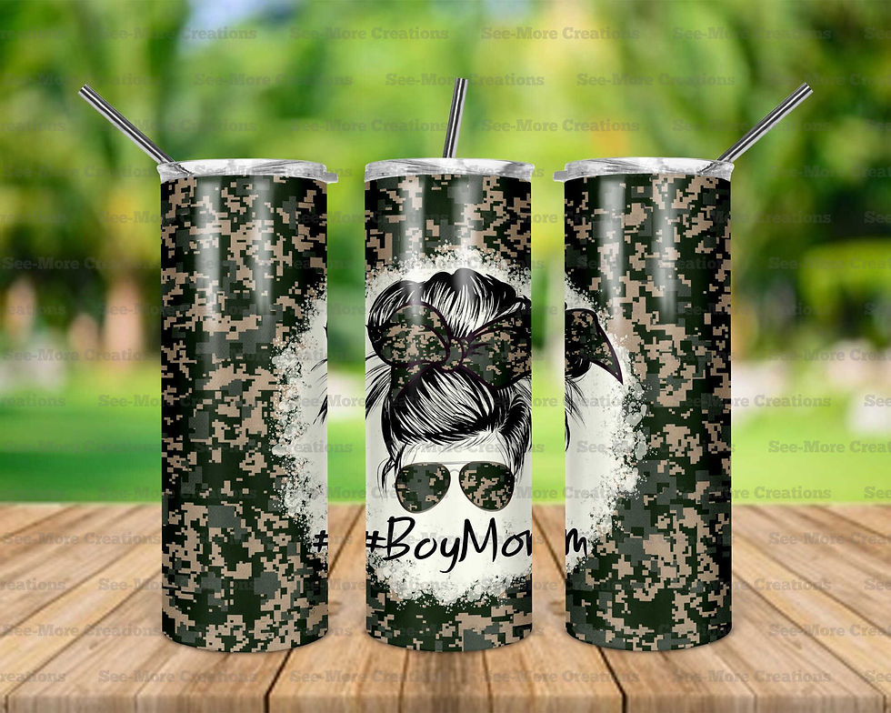 Boy Mom #2 Camo Messy Bun Skinny Tumbler