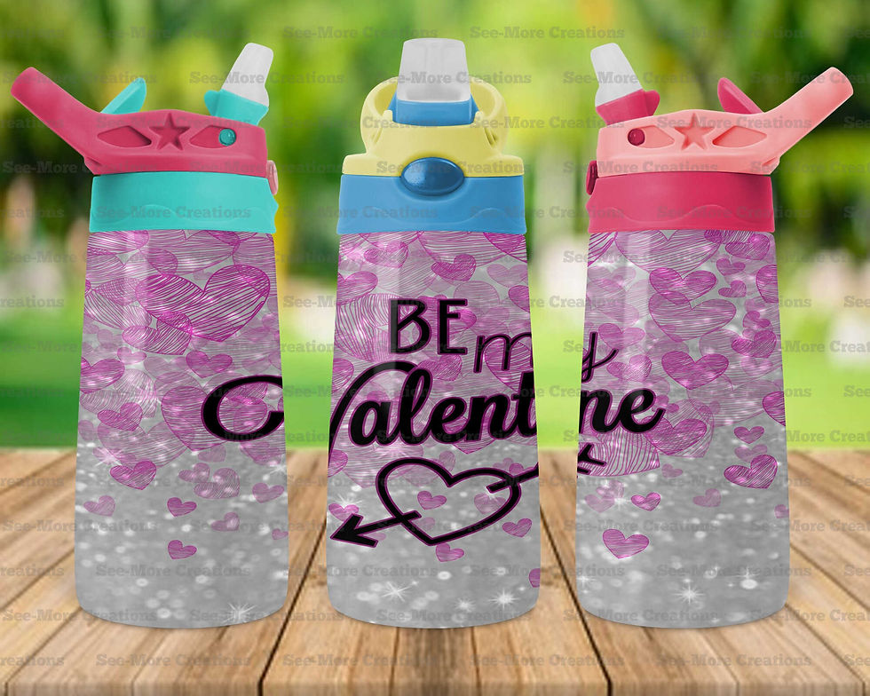 Thumbnail: Be My Valentine #4 Pink/Silver Glitter Print Skinny, Sippy & Kids Tumblers