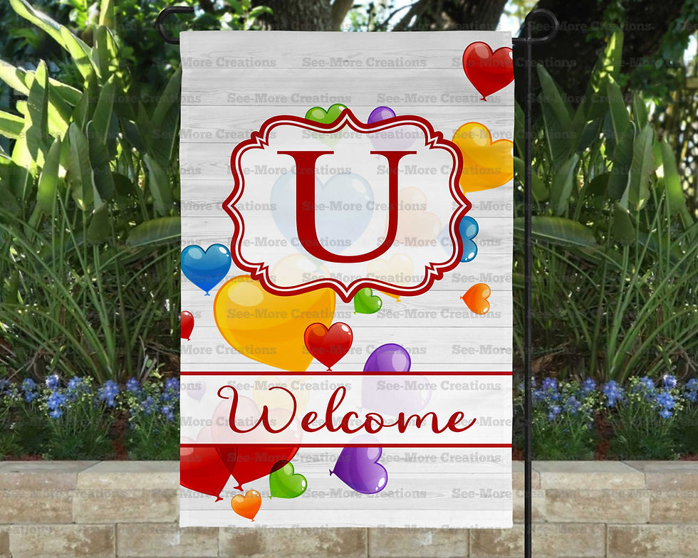 Thumbnail: Heart Balloons Monogram With First Letter Of Last Welcome Name Garden Flag N-Z