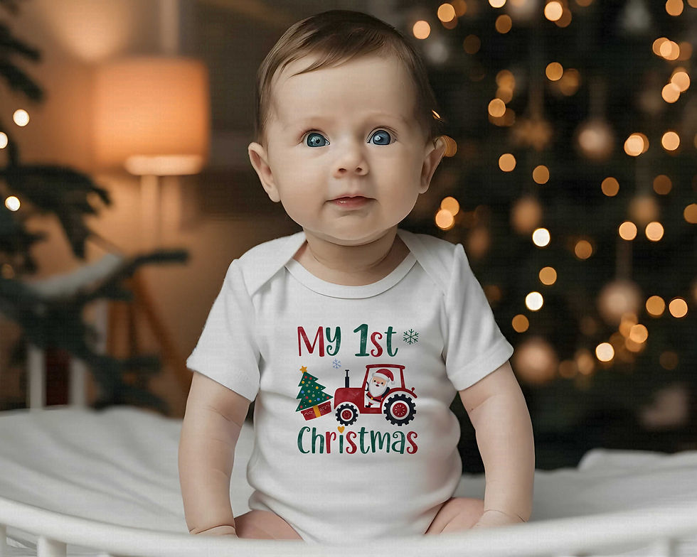 Thumbnail: My First Christmas #47 Boys Or Girls Santa Driving Tractor Christmas Bodysuit