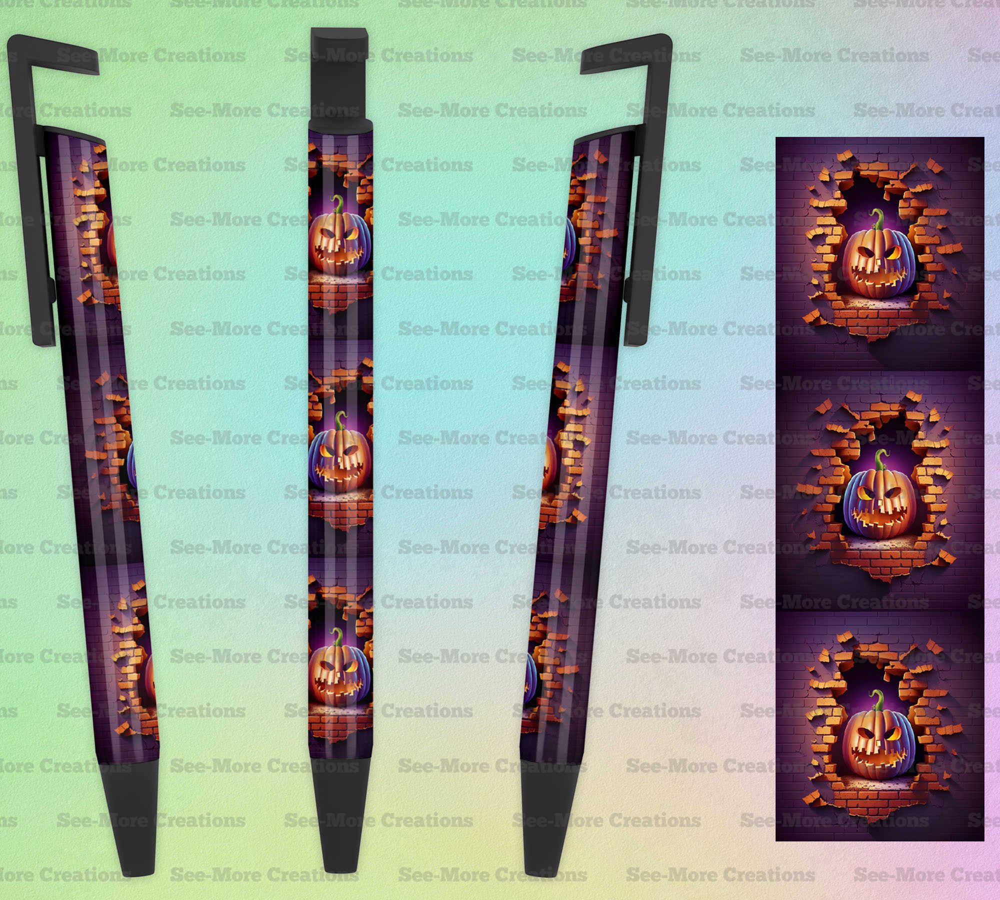 Jack O Lantern Breaking Through Wall #148 Halloween Pen