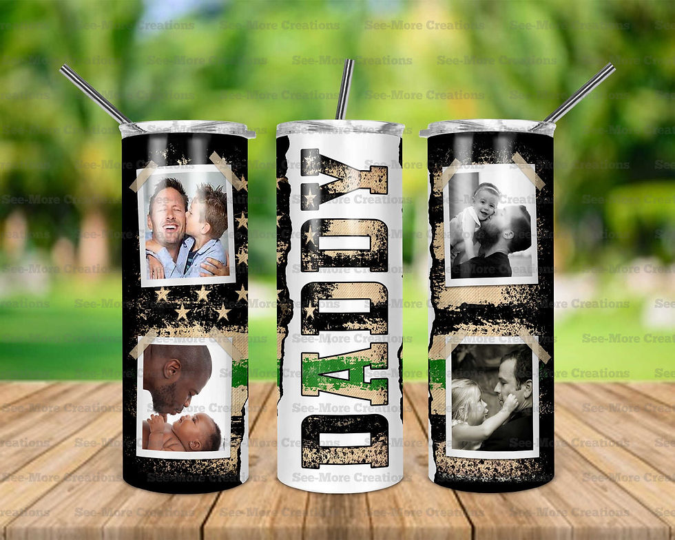 Daddy #7 Personalize With Photos Green Stripe Skinny Tumbler