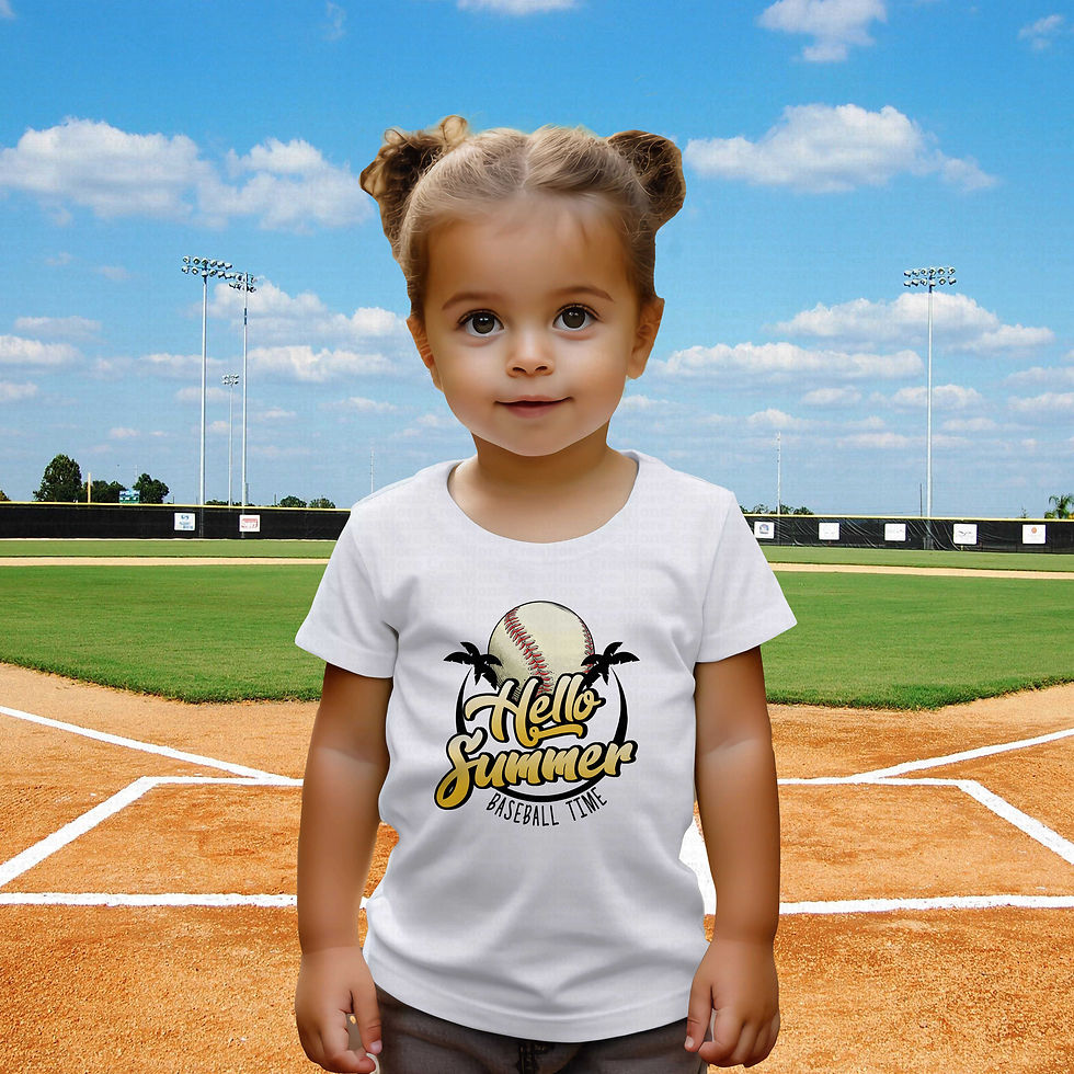 Miniatura: Hello Summer Baseball Time #1 Boys Or Girls Baseball Shirt