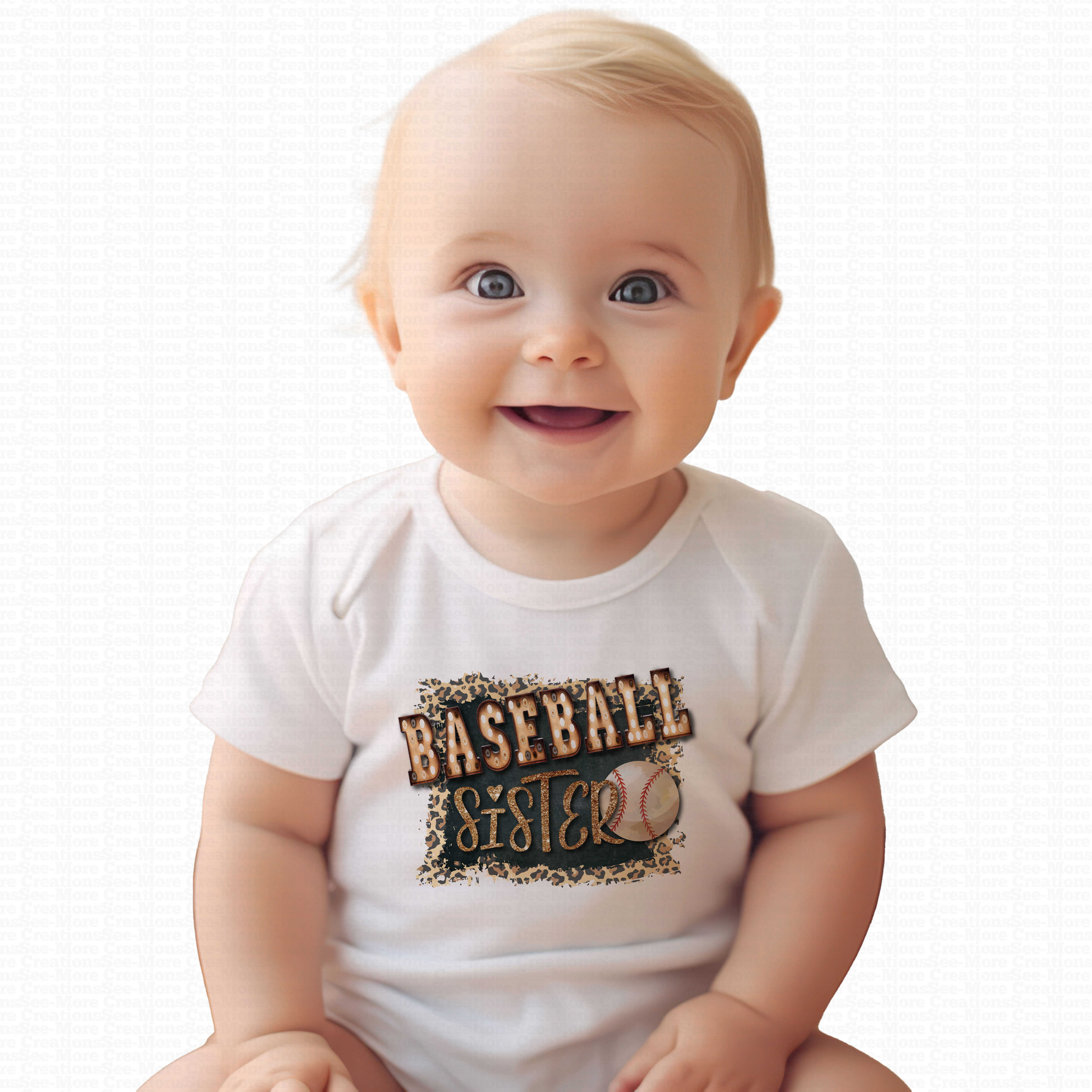Baseball Sister #1 Girls Glitter Print Baseball Bodysuit