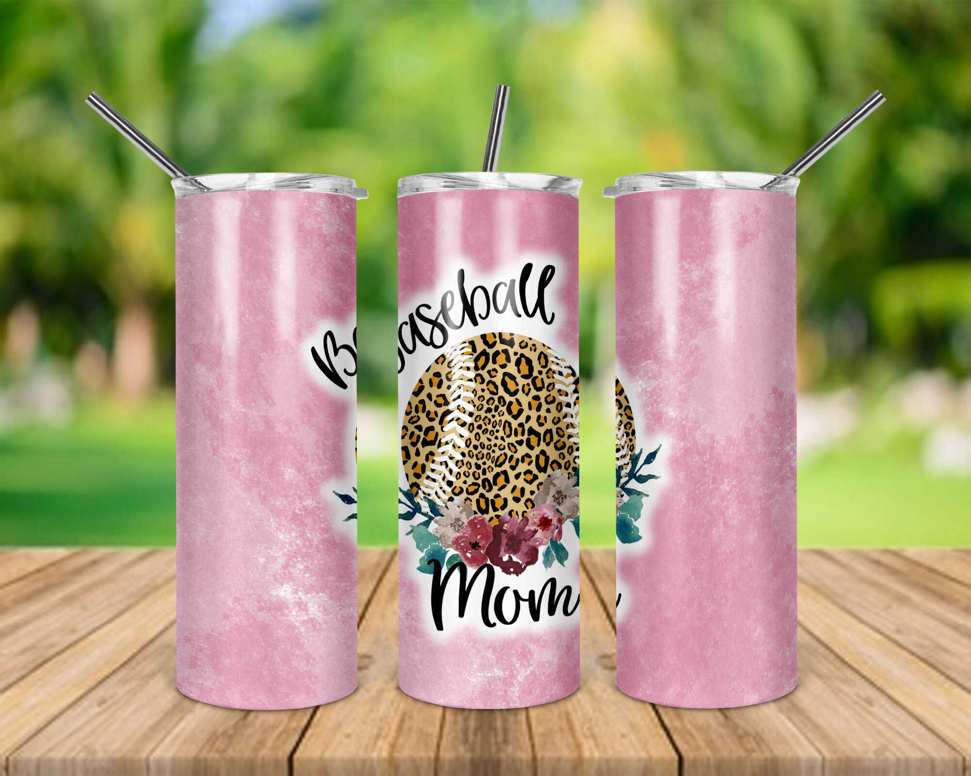 Baseball Mom Pink Watercolor 20 oz Skinny Tumbler