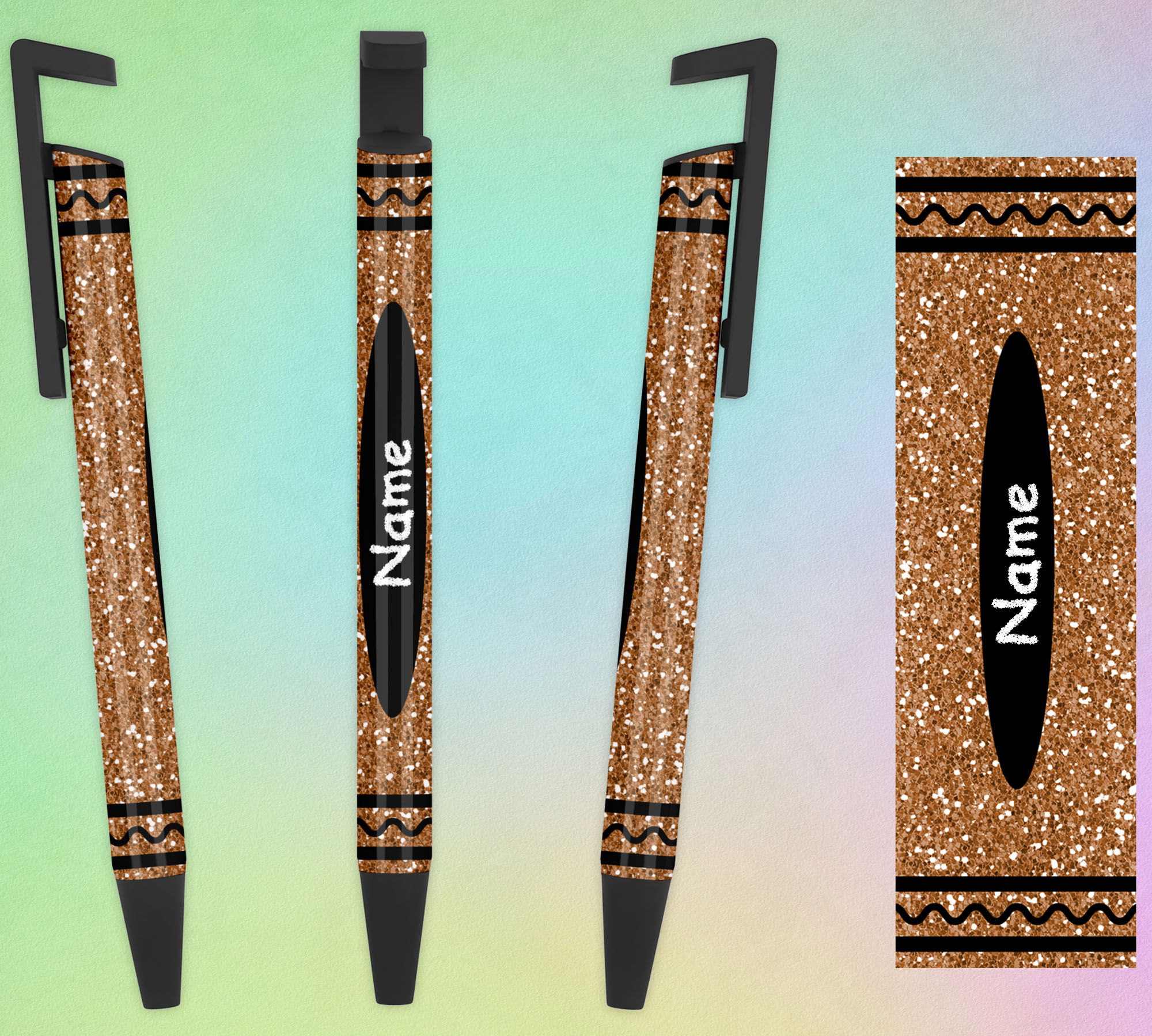 Brown Glitter Print Crayon #7 Personalize With Name Pen