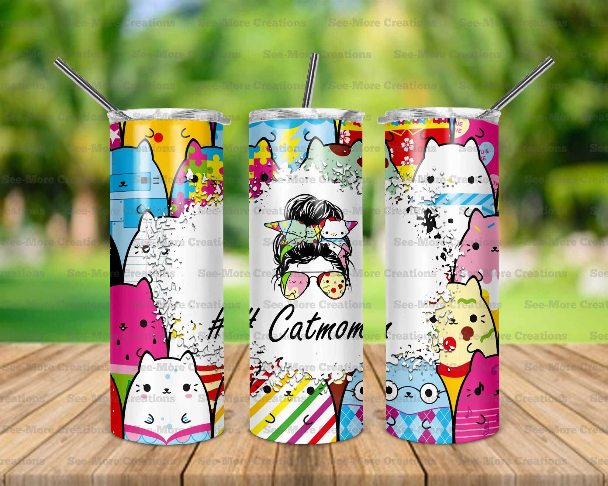 Cat Mom #7 Messy Bun Skinny Tumbler