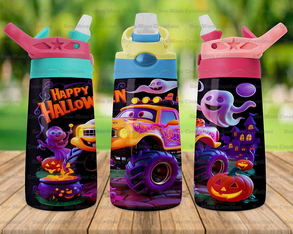 Miniatura: Halloween Monster Truck #1 Skinny, Sippy, Kids Tumblers