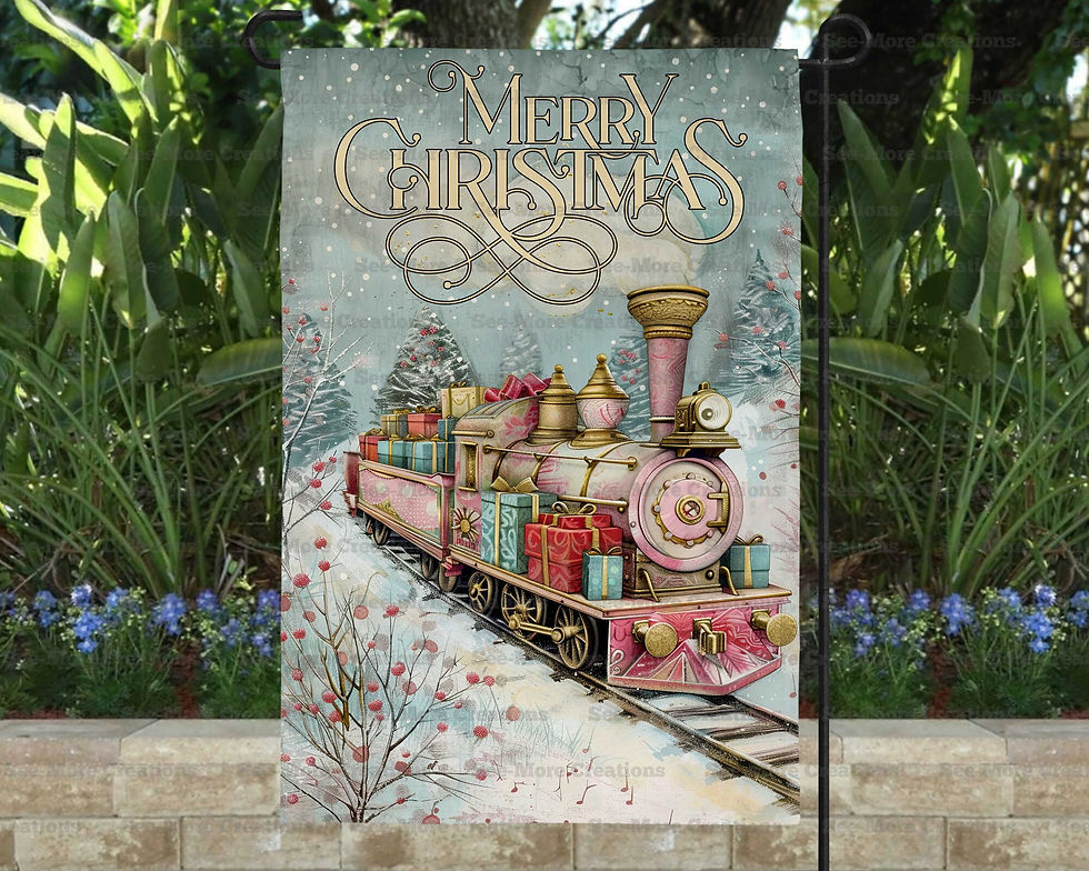 Merry Christmas #48 Pastel Train Garden Flag
