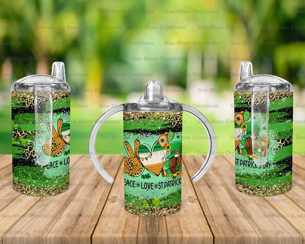 Thumbnail: Peace Love St. Patrick's Day #1 Glitter Print Skinny, Sippy & Kids Tumblers