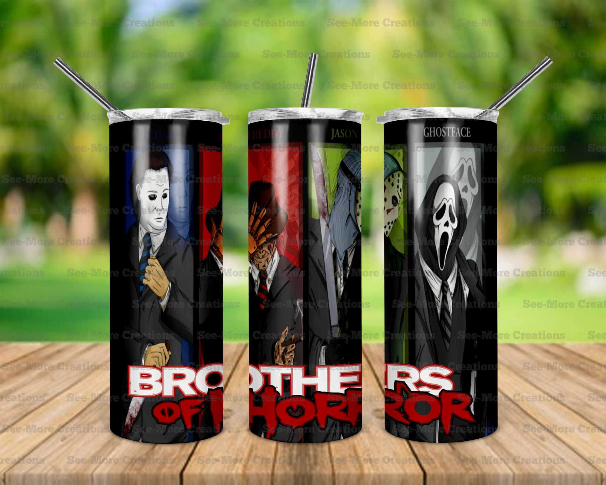 Brothers Of Horror #9 Freddie Jason Michael Ghost Face Skinny & Kids Tumblers