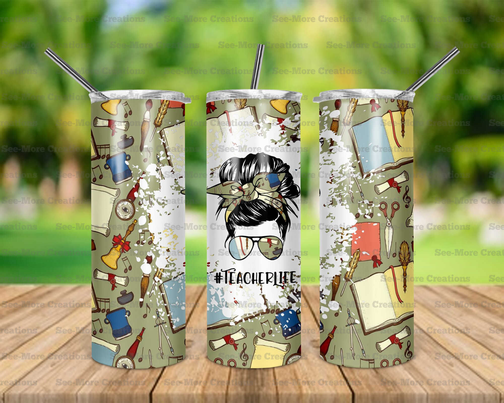 Teacher Life #38 Messy Bun Skinny Tumbler