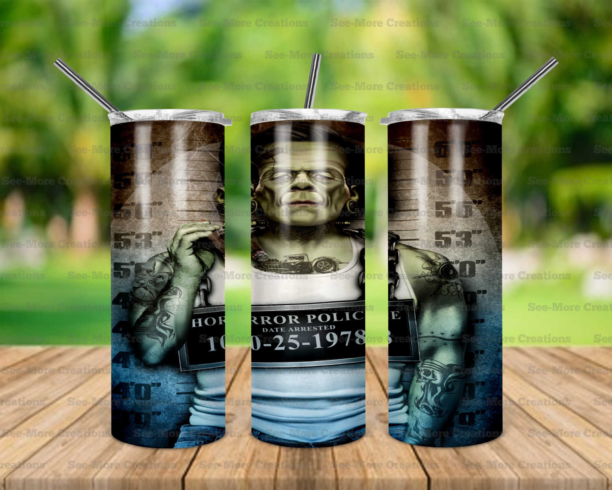 Frankenstein #1 Horror Police Mugshot Skinny Tumbler