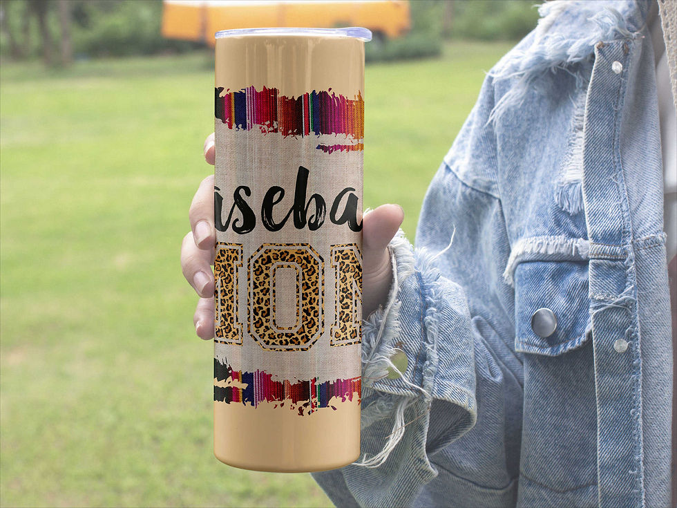 Thumbnail: Person holding Baseball Mom Serape Varsity Tan 20 oz Skinny Tumbler
