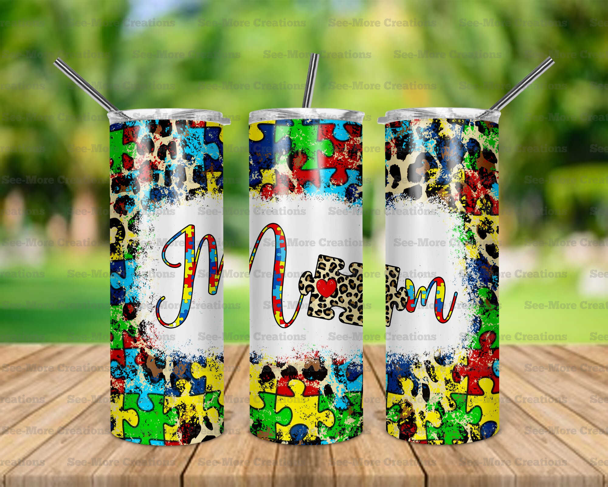 Autism Mom #18 Leopard Print Skinny Tumbler