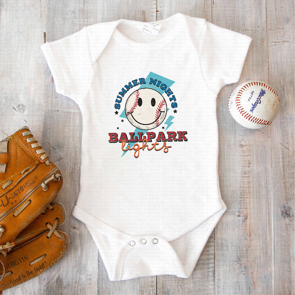 섬네일: Summer Nights Ballpark Lights #2 Boys Or Girls Baseball Bodysuit