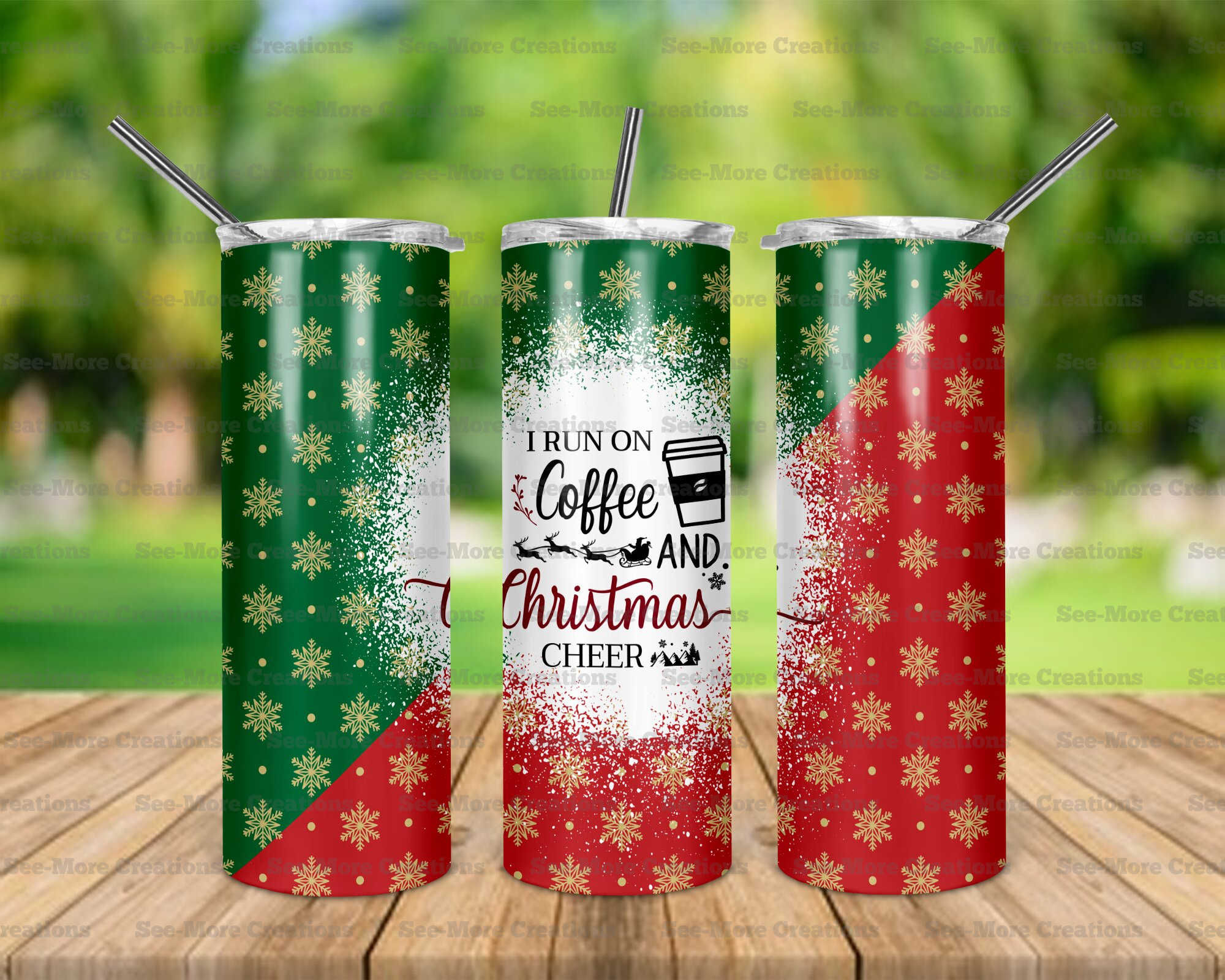 I Run On Coffee And Christmas Cheer #15 Snowflakes Skinny Tumbler