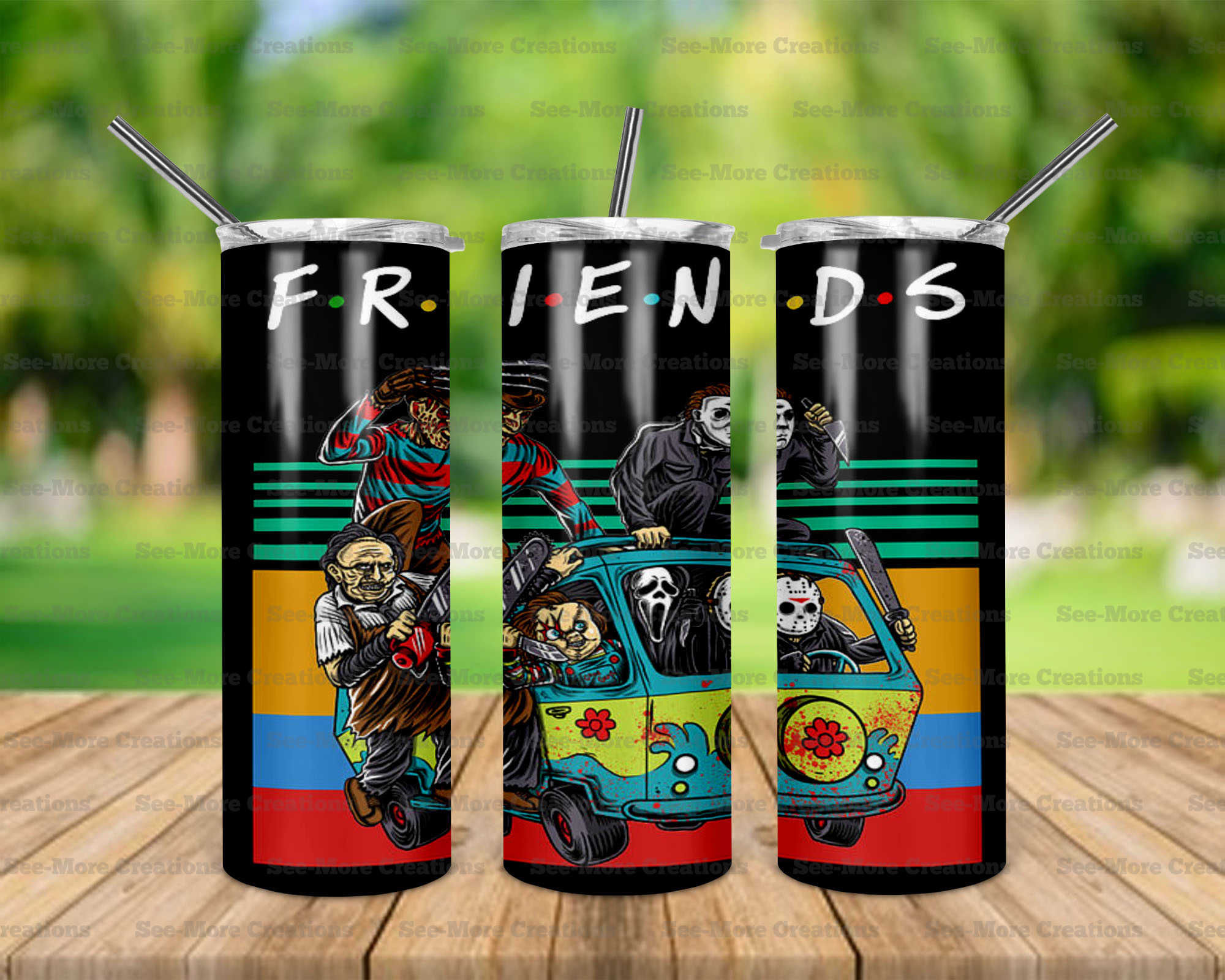 Horror Movie Characters #31 Friends Mystery Machine Skinny & Kids Tumblers