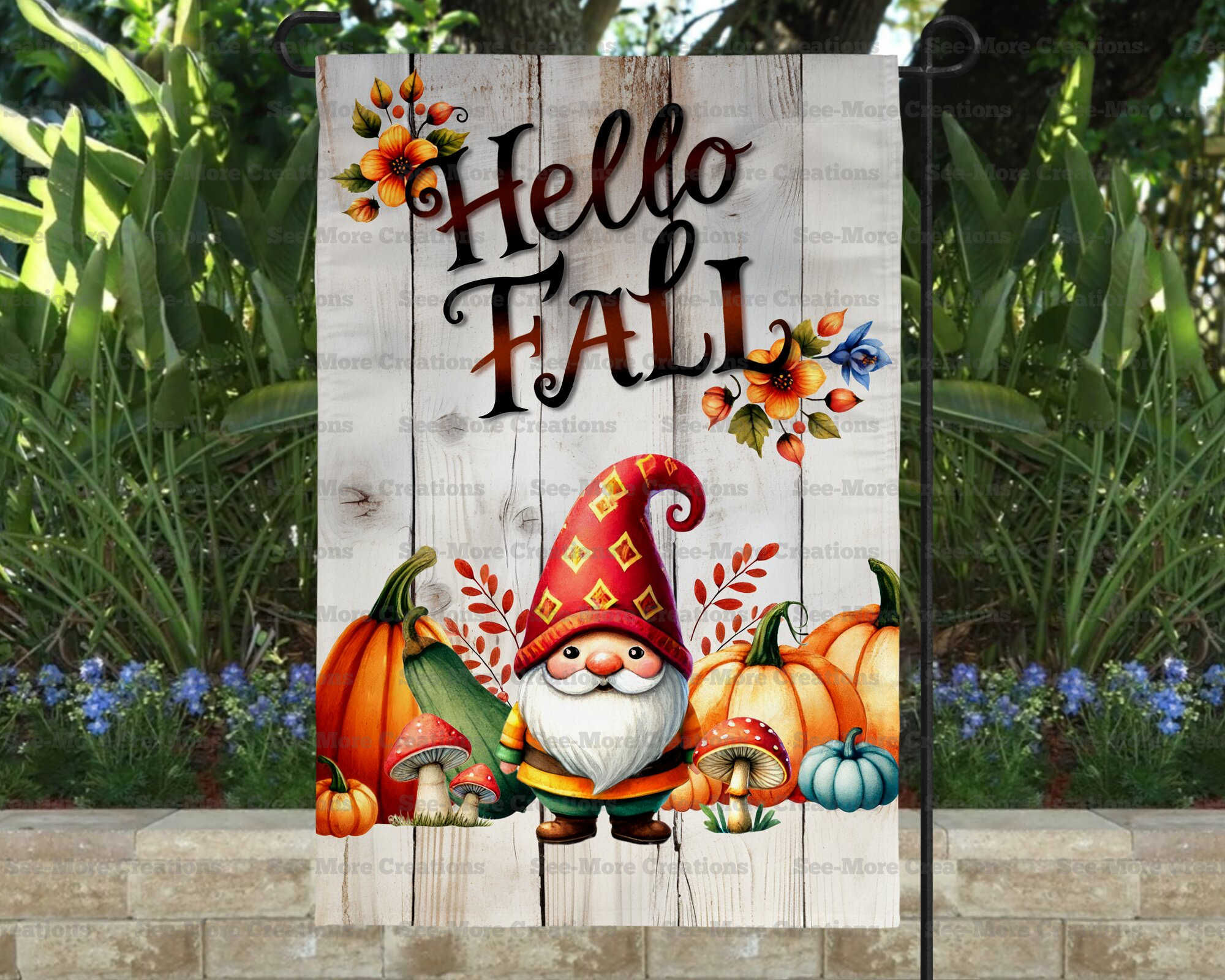 Hello Fall #20 Gnome Garden Flag