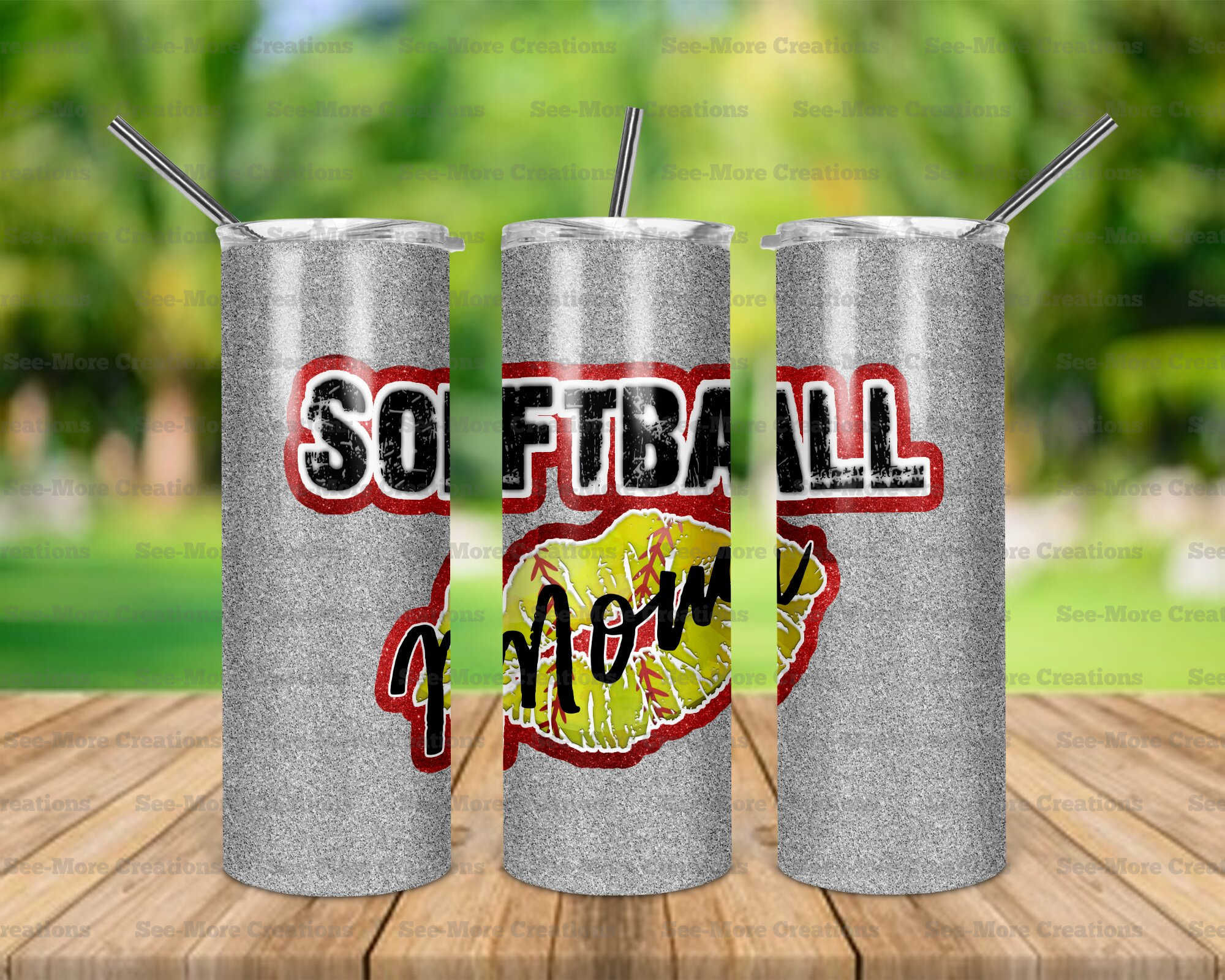 Softball Mom #2 Lips Glitter Print Skinny Tumbler