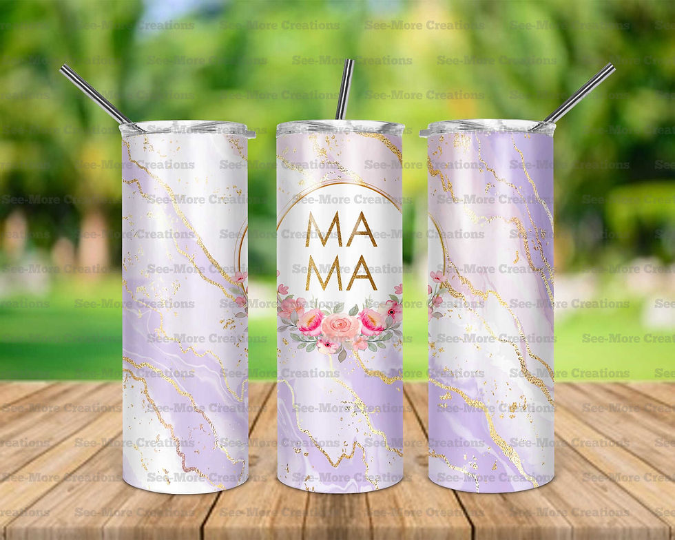 Mama #81 Pink Flowers Marble Glitter Print Skinny Tumbler