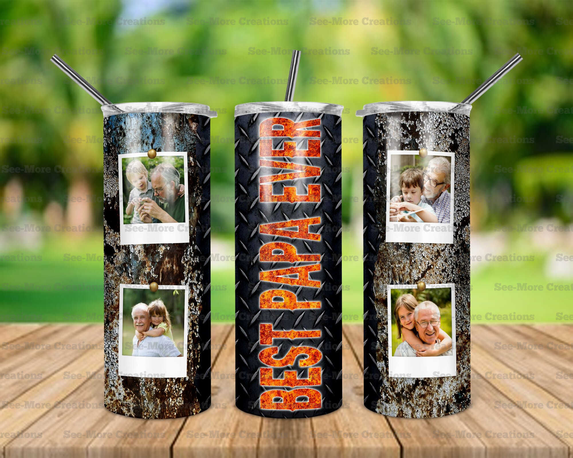 Best Papa Ever #3 Personalize With Photos Skinny Tumbler