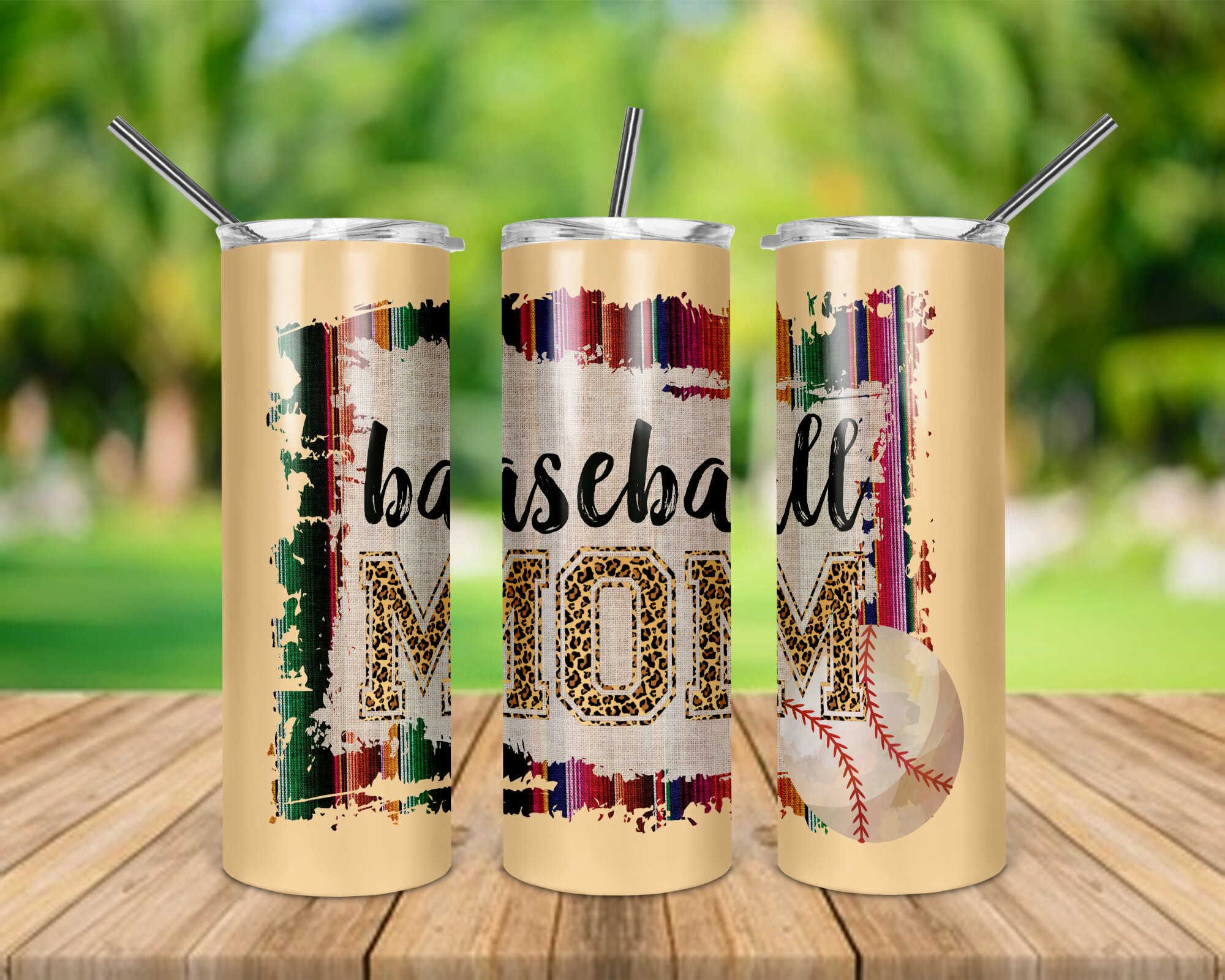 Baseball Mom Serape Varsity Tan 20 oz Skinny Tumbler