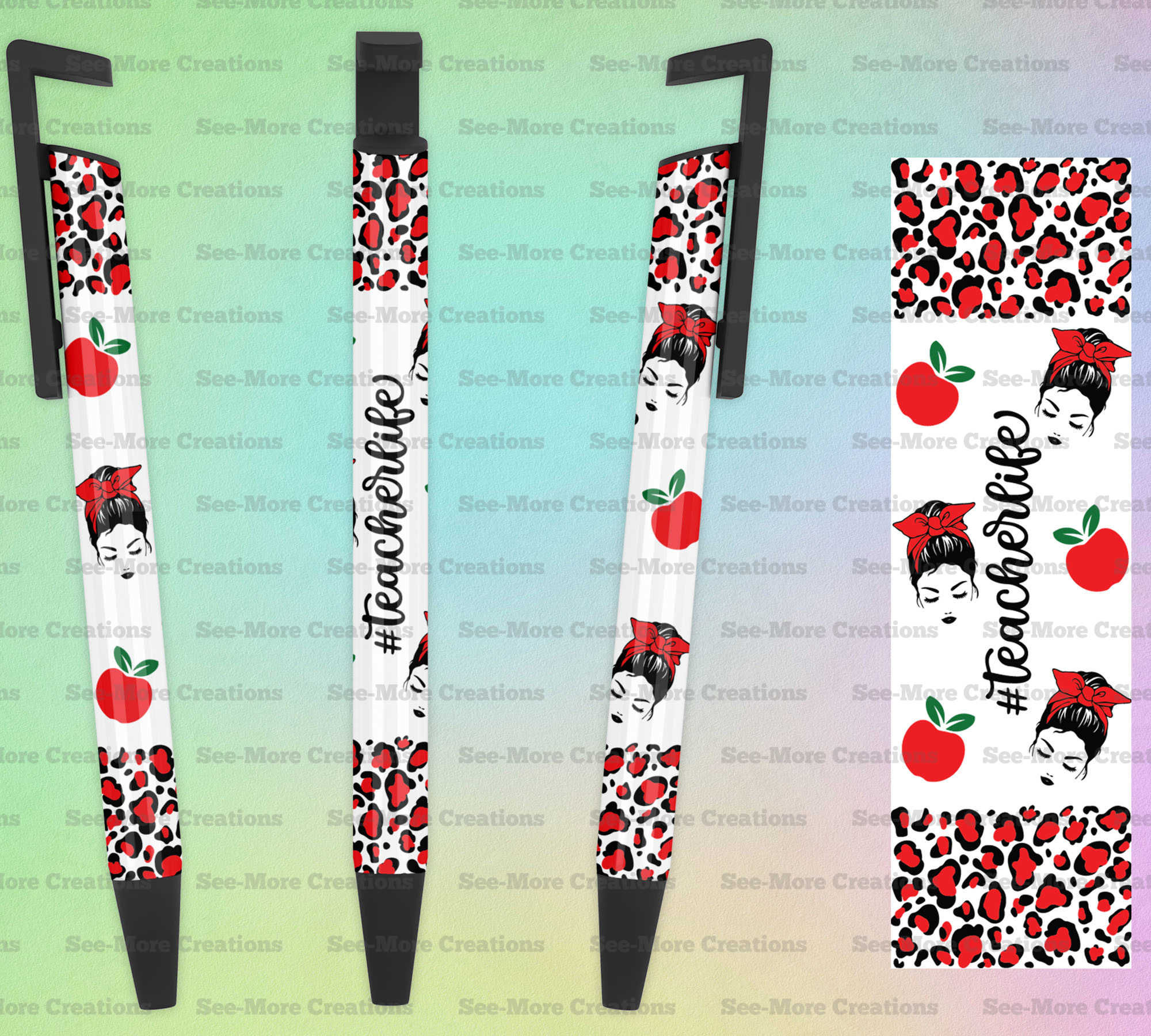 Teacher Life #7 Messy Bun Leopard Print Pen