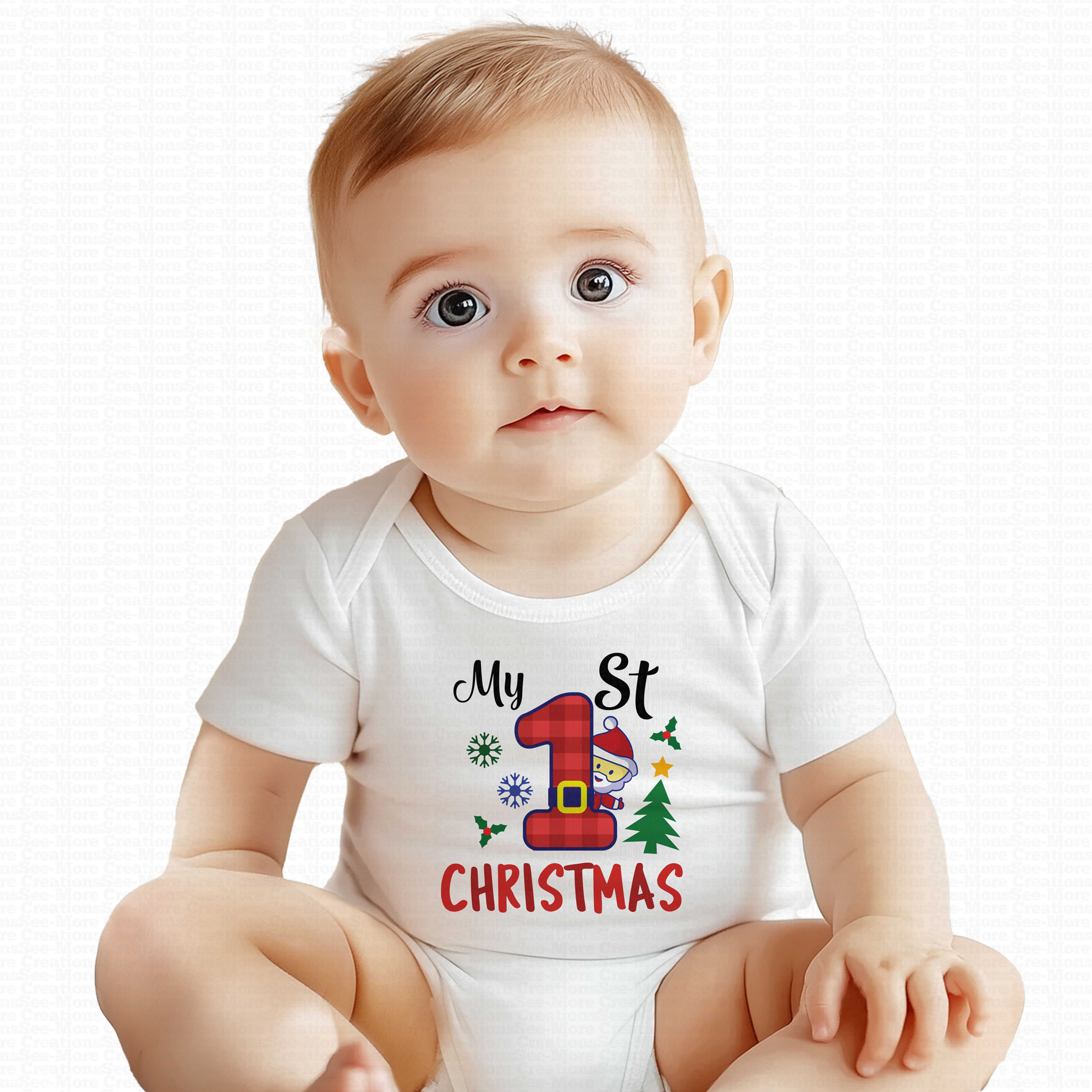 My First Christmas #10 Boys Or Girls Santa Peeking Christmas Bodysuit