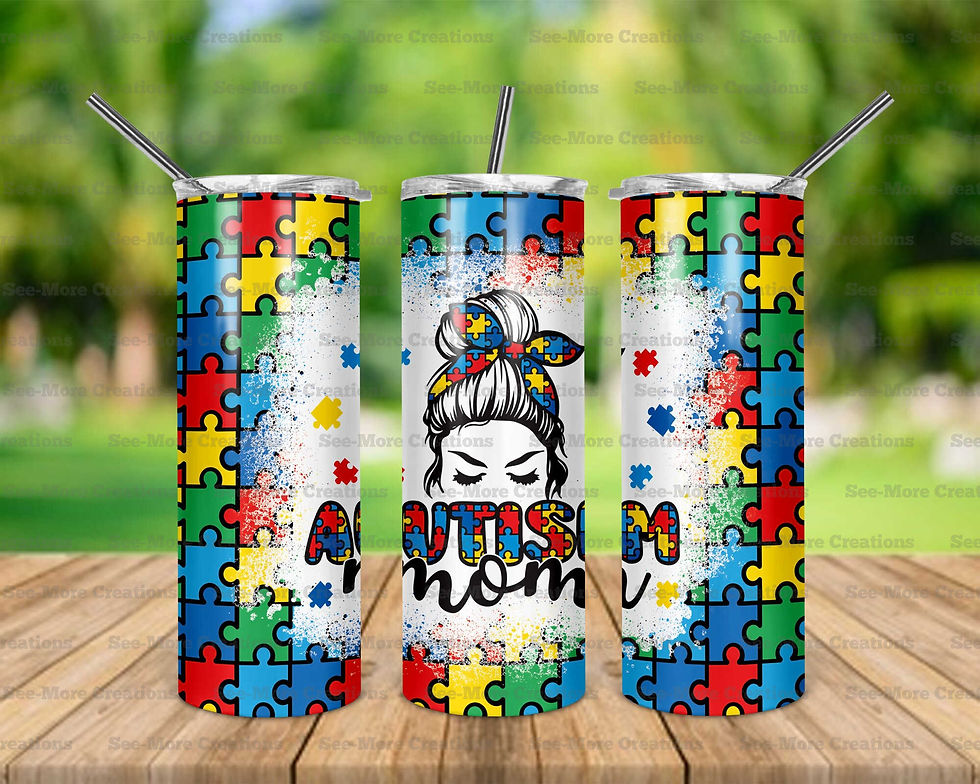 Autism Mom #1 Messy Bun Skinny Tumbler