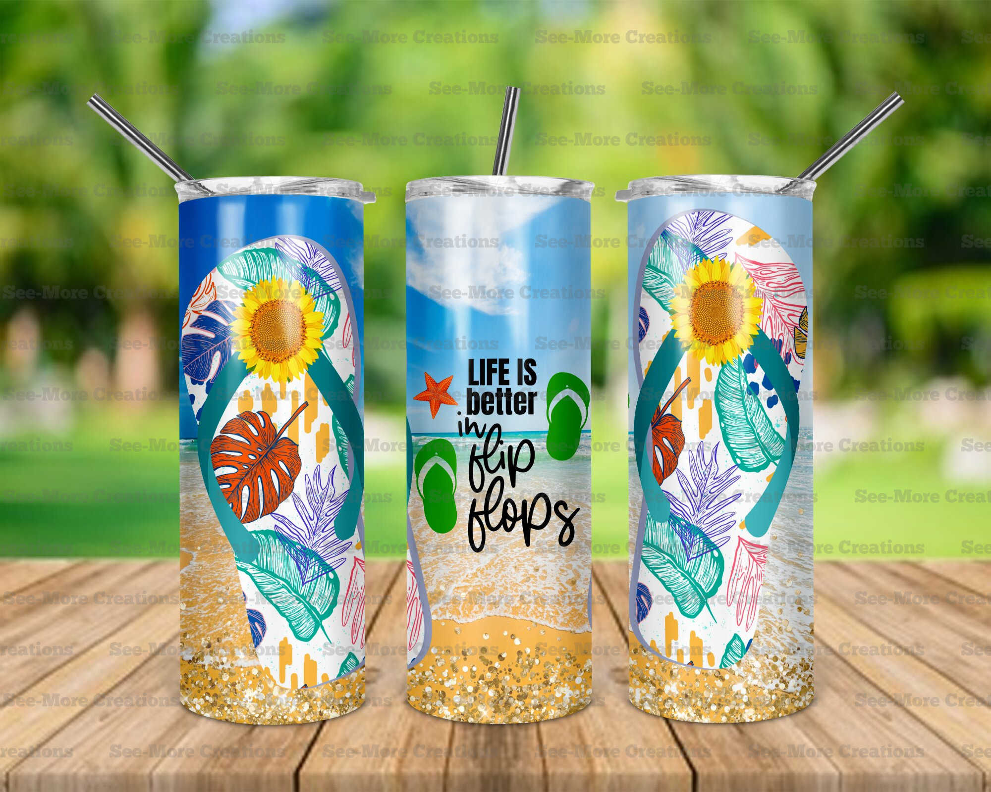 Life Is Better In Flip Flops #1 Glitter Print Skinny & Kids Tumblers