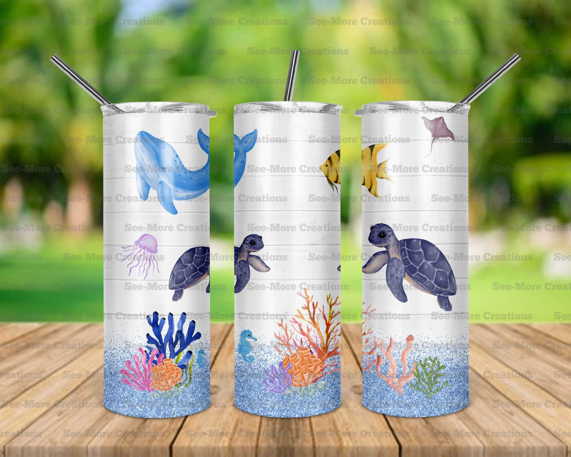 Turtles #14 Glitter Print Skinny Tumbler