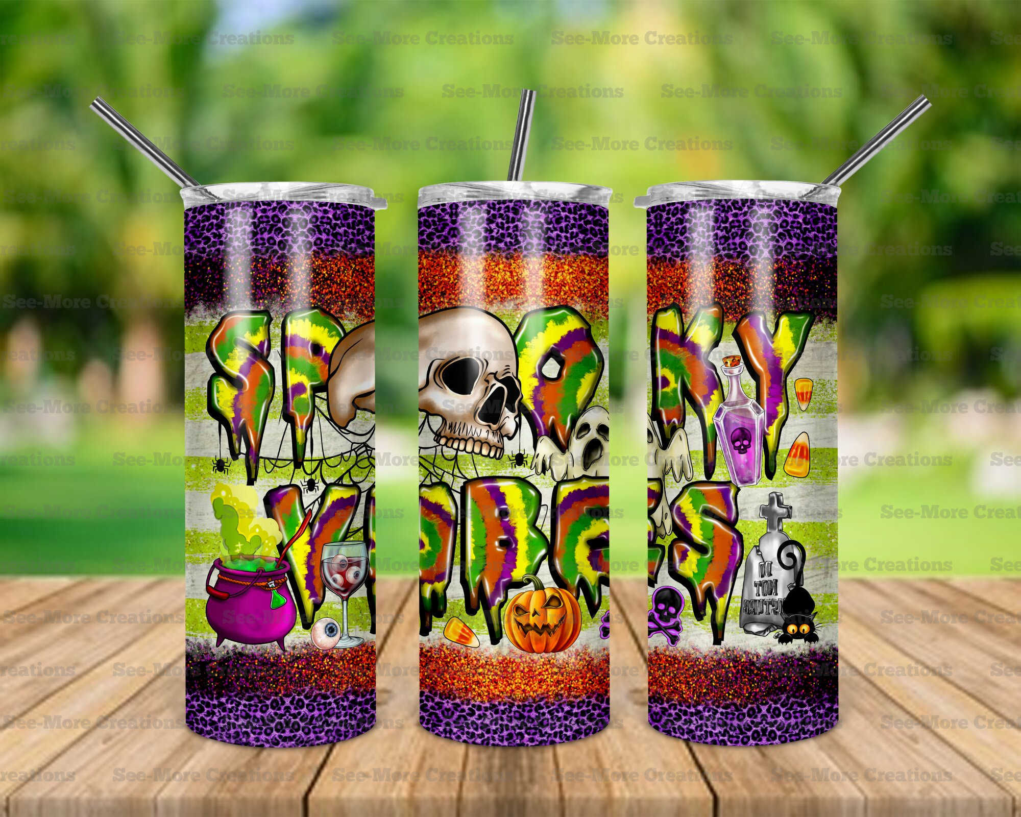 Spooky Vibes #10 Glitter Print Skinny Tumbler