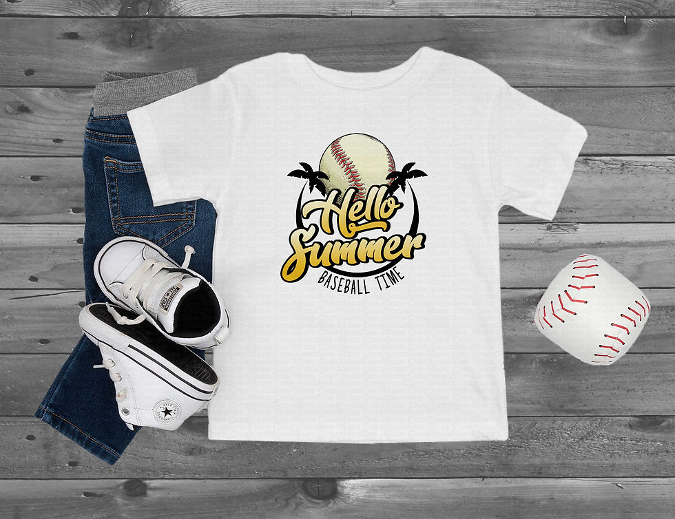 Miniatura: Hello Summer Baseball Time #1 Boys Or Girls Baseball Shirt