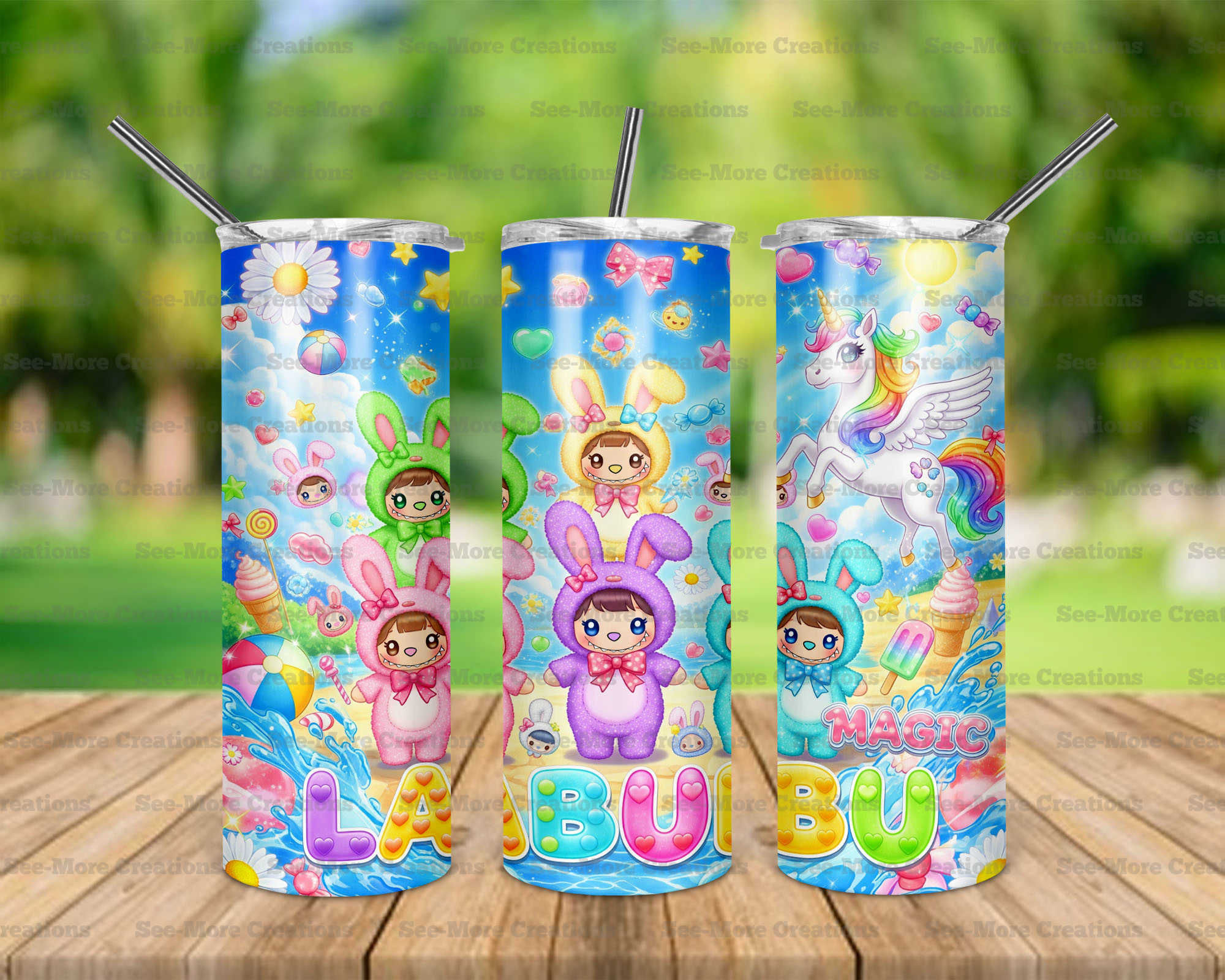 Labubu #3 Unicorn Flowers Ice Cream Skinny, Sippy & Kids Tumblers