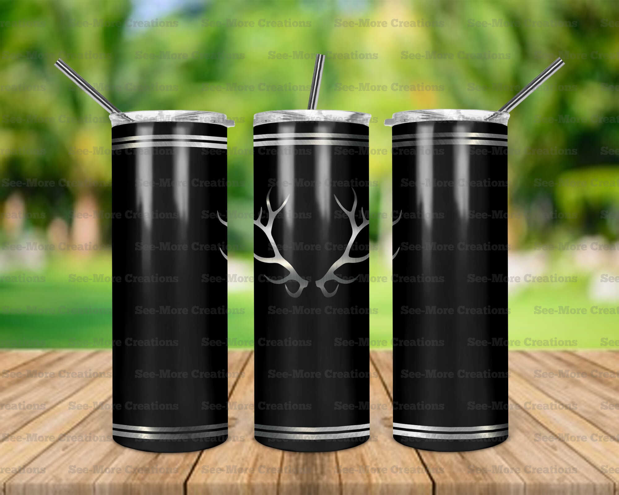 Elk Antlers #1 Black & Silver Skinny Tumbler