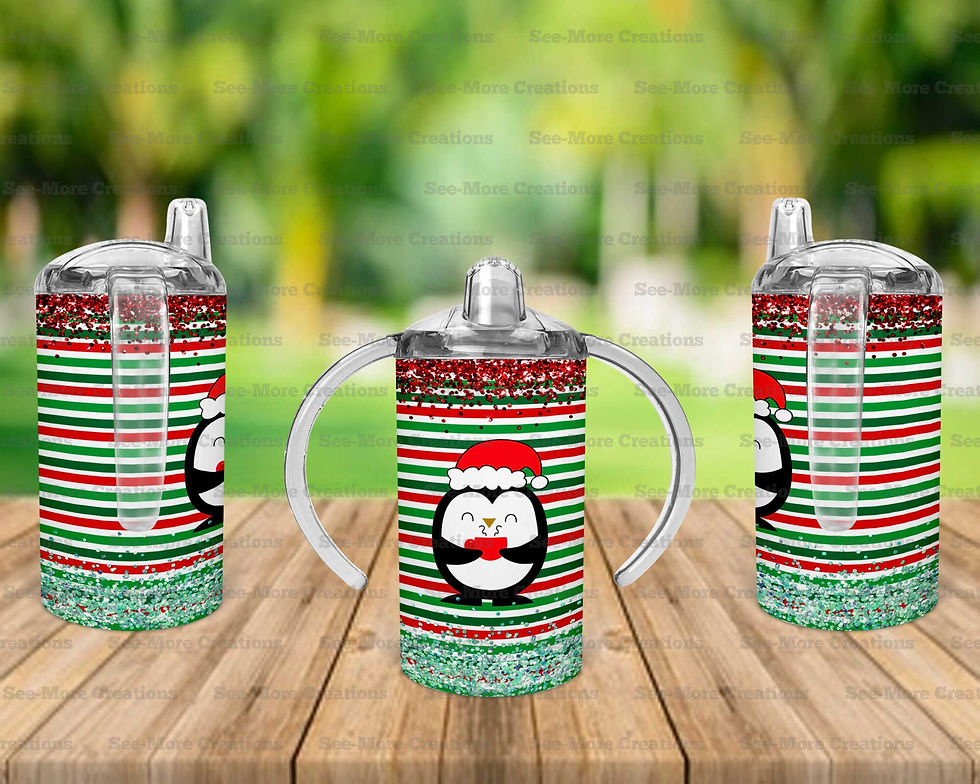 Thumbnail: Christmas Penguin #3 Glitter Print Skinny, Sippy, Kids Tumblers