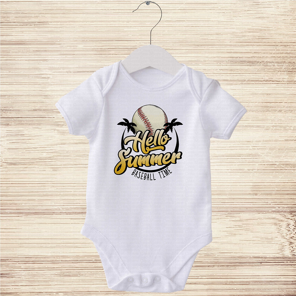 Miniature : Hello Summer Baseball Time #1 Boys Or Girls Baseball Bodysuit