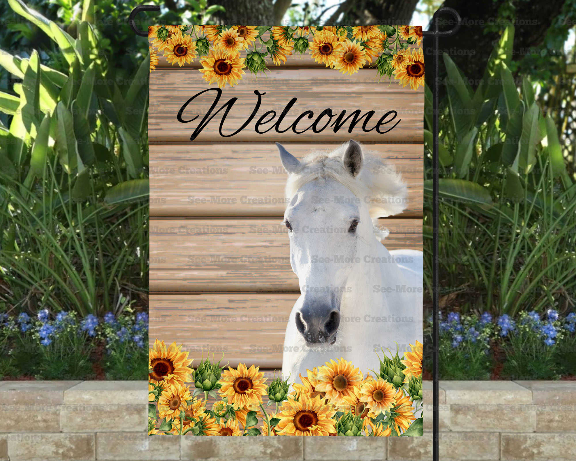 Horses #4 Sunflowers Welcome Garden Flag