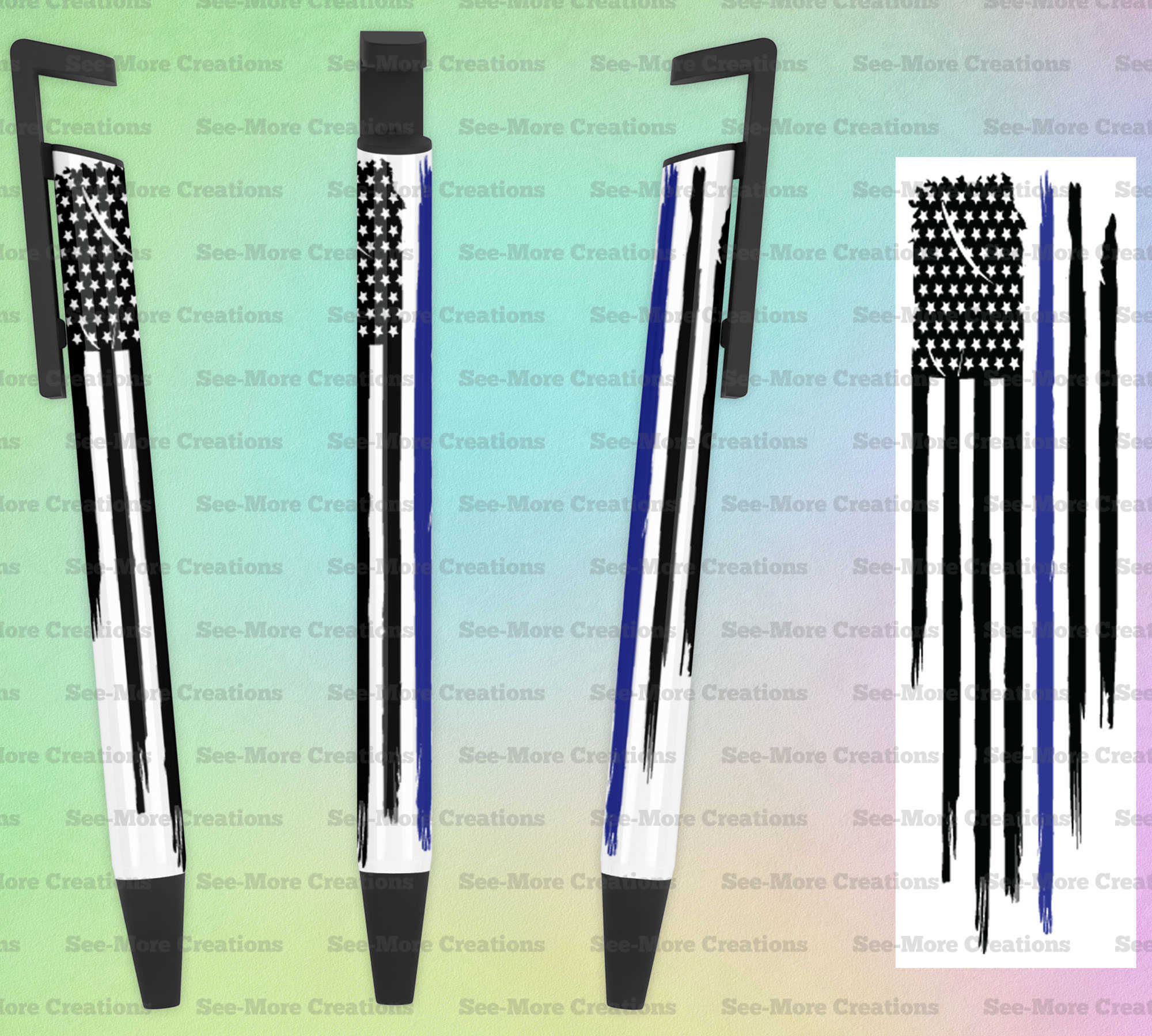 Police #7 American Flag With Blue Stripe Pen
