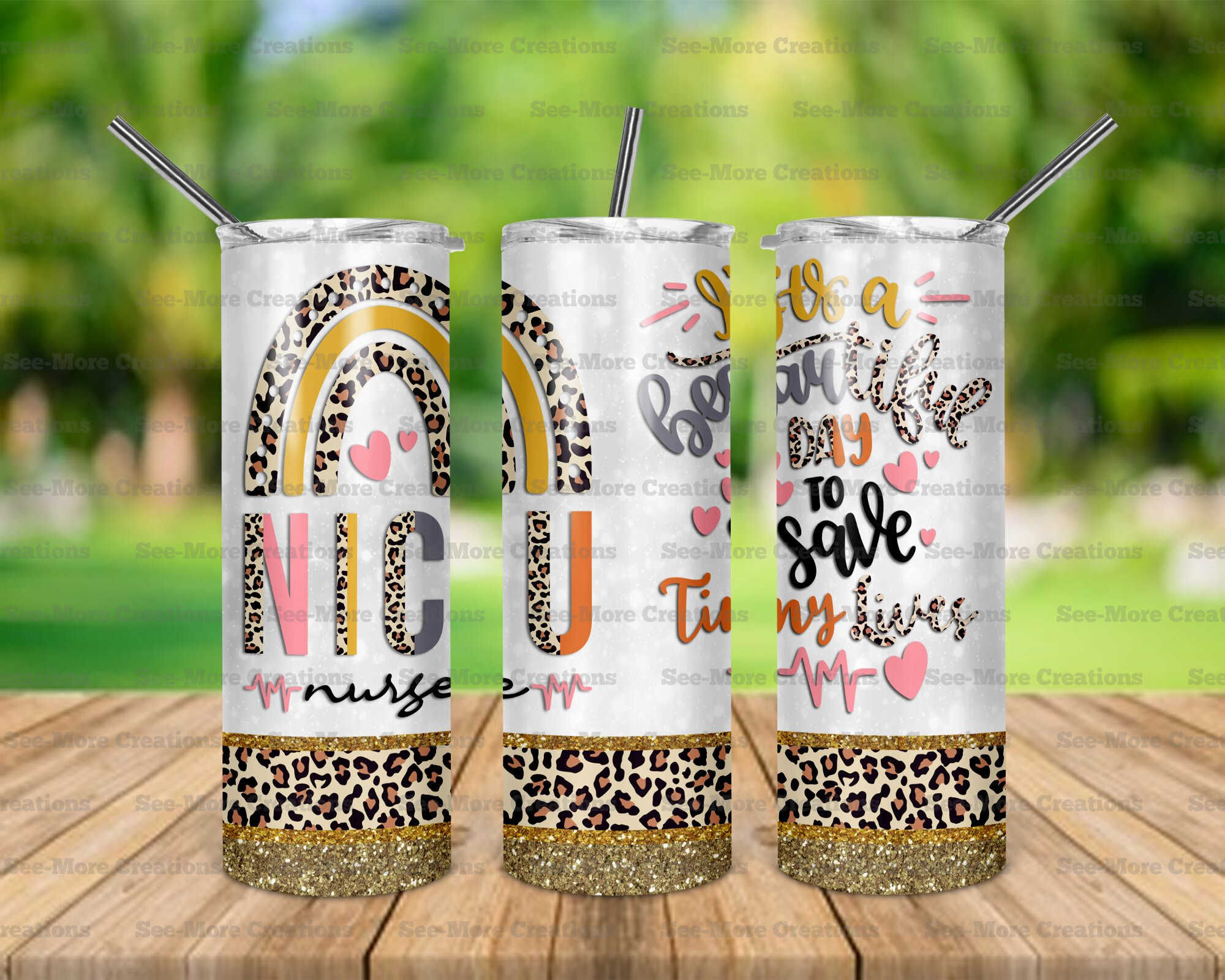 Neonate Intensive Care Unit Nurse #2 NICU Glitter Print Skinny Tumbler