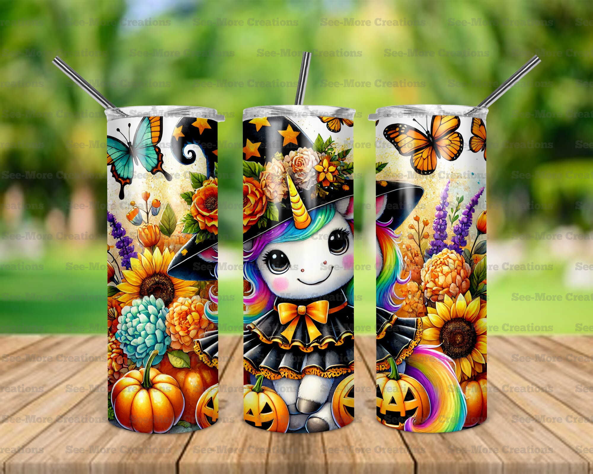 Halloween Unicorn #7 Witch Hat Skinny, Sippy & Kids Tumblers