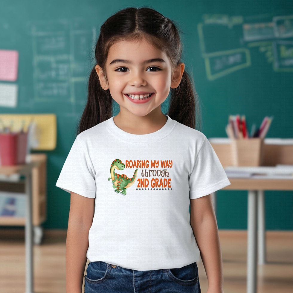 Miniatyrbild: Roaring My Way Through Second Grade #1 Boys Or Girls Dinosaur School Shirt