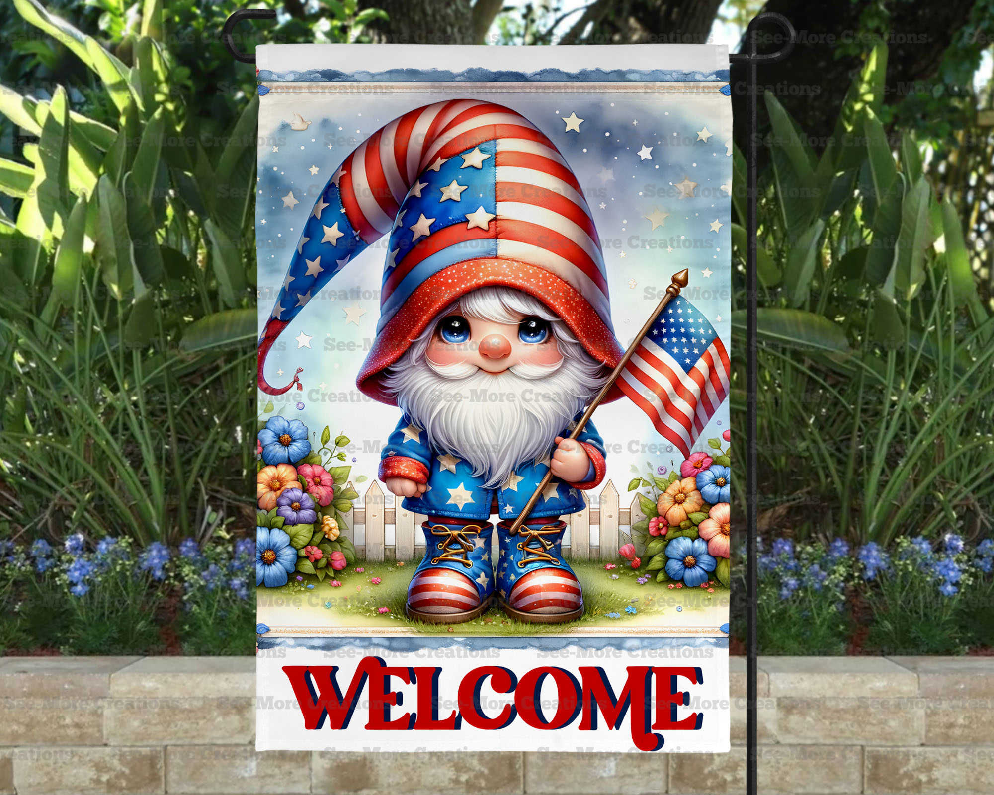 July 4th #20 American Flag Gnome Welcome Garden Flag