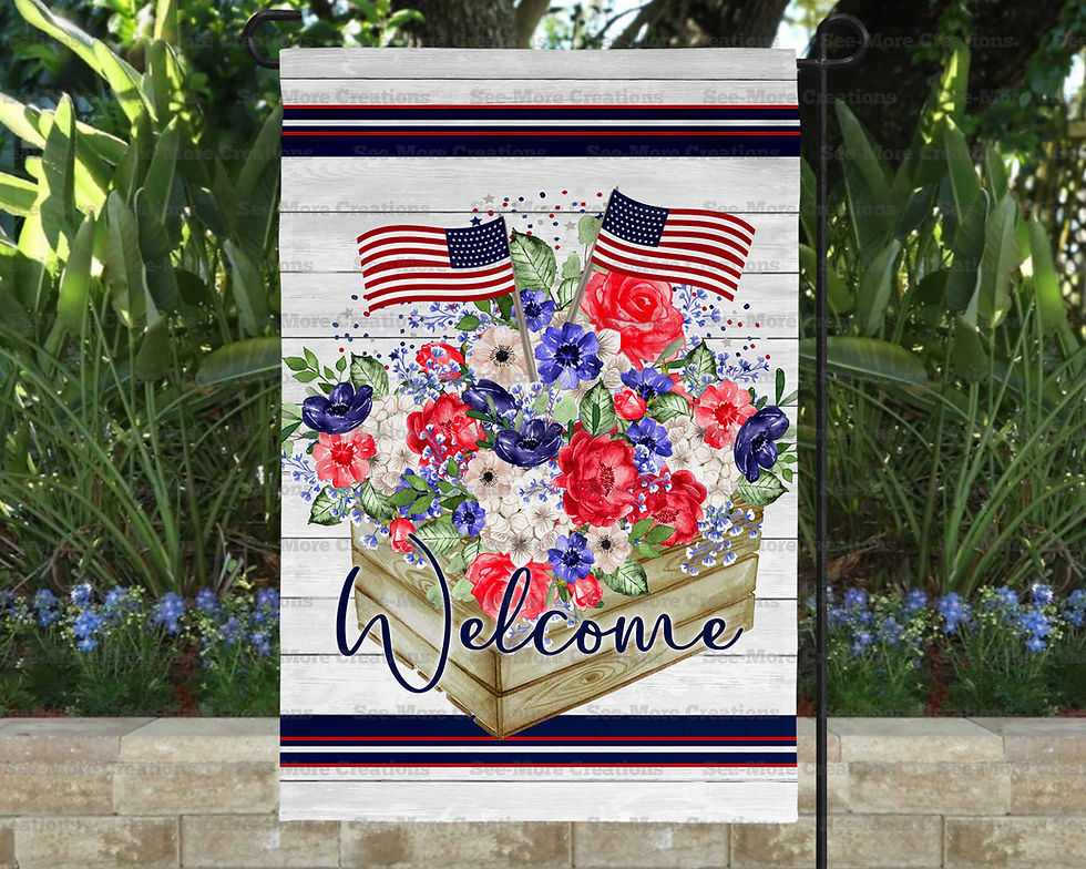 July 4th #3 Welcome Red White Blue Flowers American Flag Garden Flag