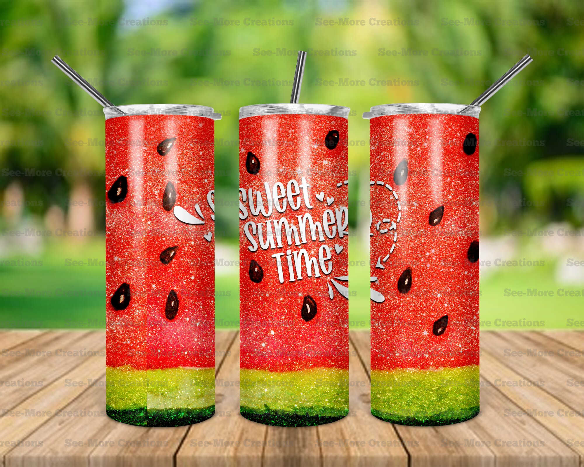 Sweet Summer Time #4 Watermelon Glitter Print Skinny, Sippy & Kids Tumbler