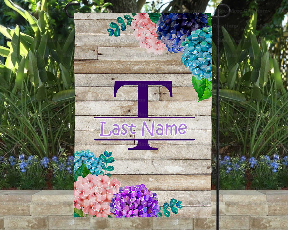 Thumbnail: Hydrangea Monogram & Personalize With Last Name Welcome Garden Flag N-Z