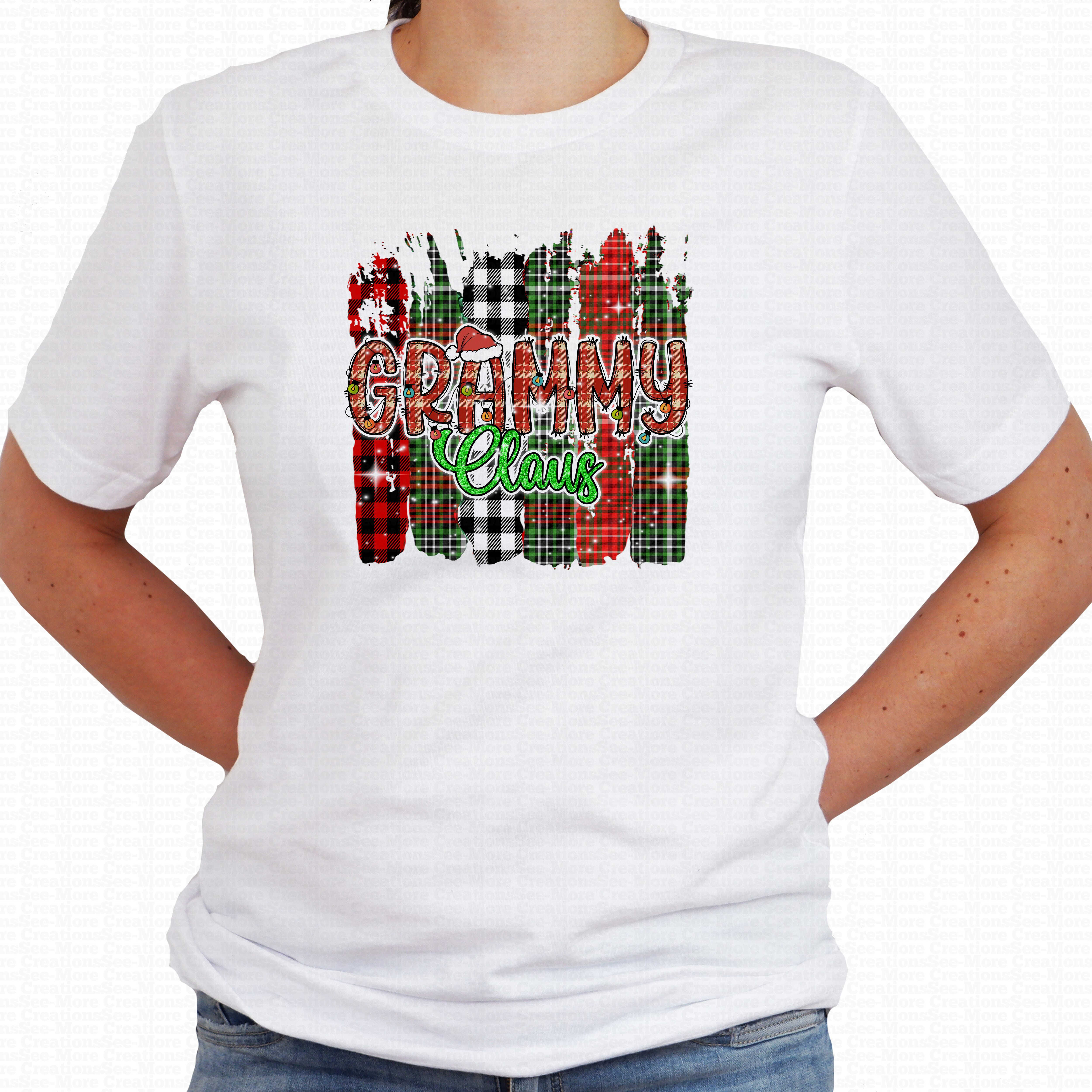 Grammy Claus #3 Glitter Print & Buffalo Plaid Women's Christmas Shirt